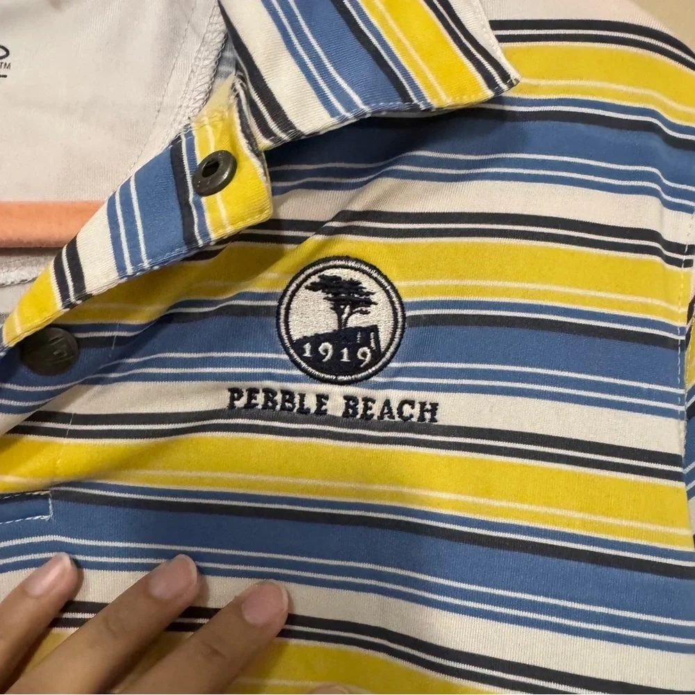 GARB Pebble Beach Boys Golf Striped Polo Shirt - Yellow & Blue